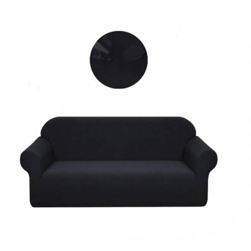 Foto - Elastický vodoodpudivý potah na pohovku - Černý, trojmístná sedačka