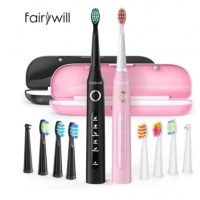 FairyWill FW-507 sonický zubní kartáček se sadou hlavic, luxusní set, černý + bílý
