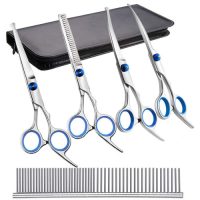 Profesionální velká sada nůžek na úpravu zvířecí srsti - Stříbrná, modrá