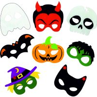 Filcové masky na Halloween - Barevné, 8 ks