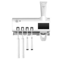 Nástěnný držák na zubní kartáčky s UV světlem a dávkovačem zubní pasty - Bílý