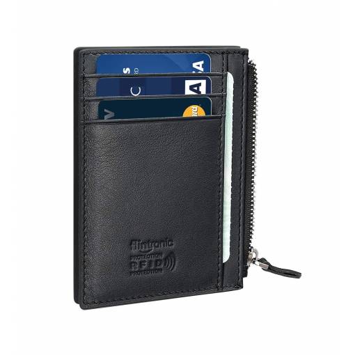 Foto - Flintronic mini kožená peněženka s RFID ochranou - Černá se zipem
