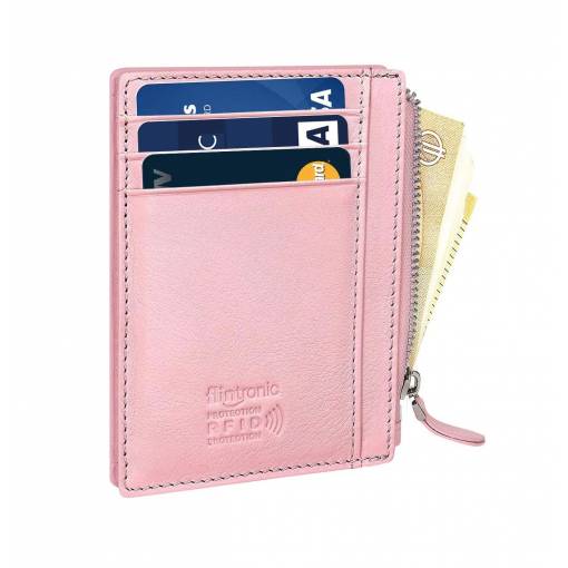 Foto - Flintronic mini kožená peněženka s RFID ochranou - Růžová se zipem