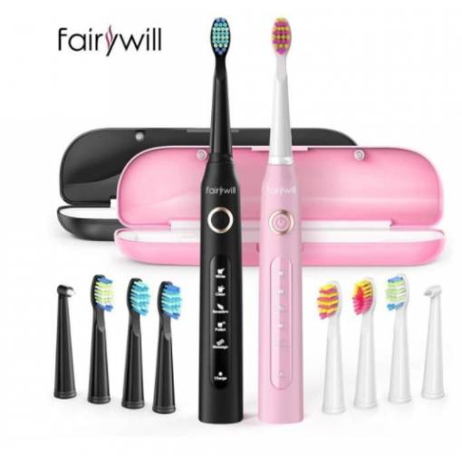 Foto - FairyWill FW-507 sonický zubní kartáček se sadou hlavic, luxusní set - Černý a růžový