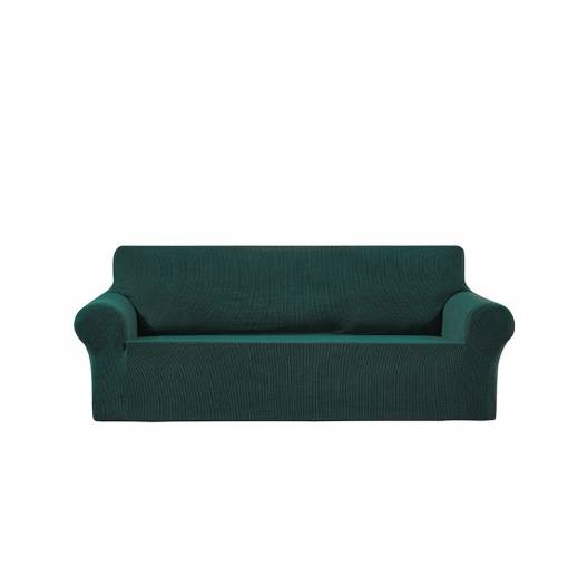 Foto - Univerzální napínací potah na pohovku - Tmavě zelený Fleece, dvoumístná sedačka