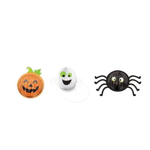 Foto - Sada 3 závěsných halloweenských dekorací – Netopýr, duch a pavouk