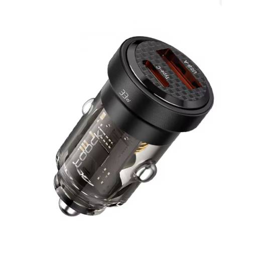 Foto - Mini nabíječka do auta USB-A a USB-C - Hnědá