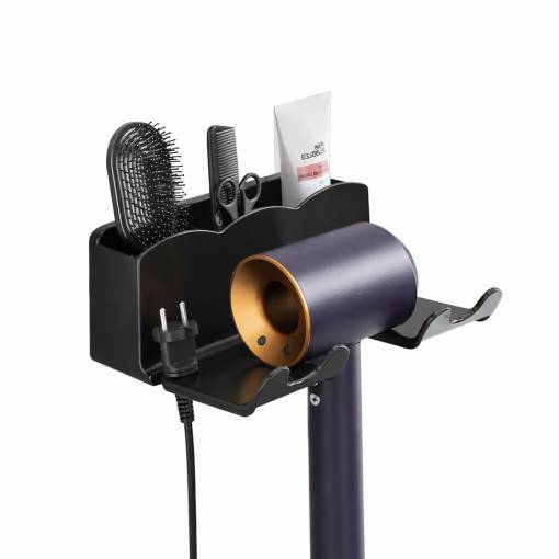 Foto - Samolepicí nástěnný držák na fén s organizérem - Černý