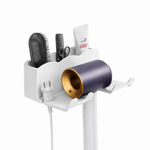 Foto - Samolepicí nástěnný držák na fén s organizérem - Bílý