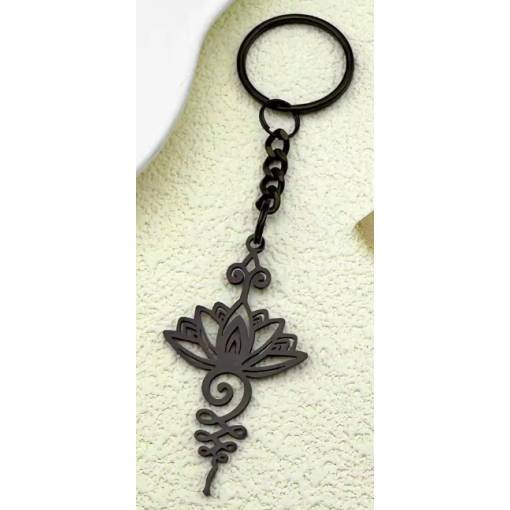 Foto - Kovový přívěsek na klíče - Lotosový květ, černý