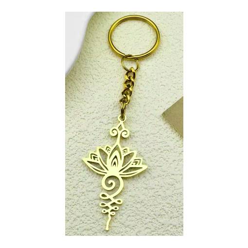 Foto - Kovový přívěsek na klíče - Lotosový květ, zlatý