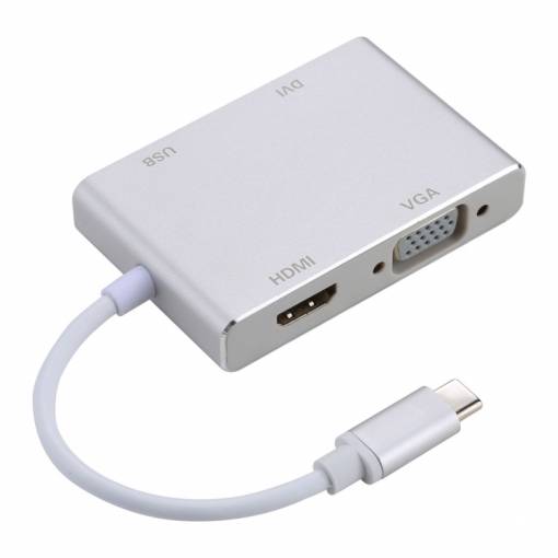 Foto - Adaptér USB-C 4v1 (HDMI, VGA, DVI, USB) - Stříbrná