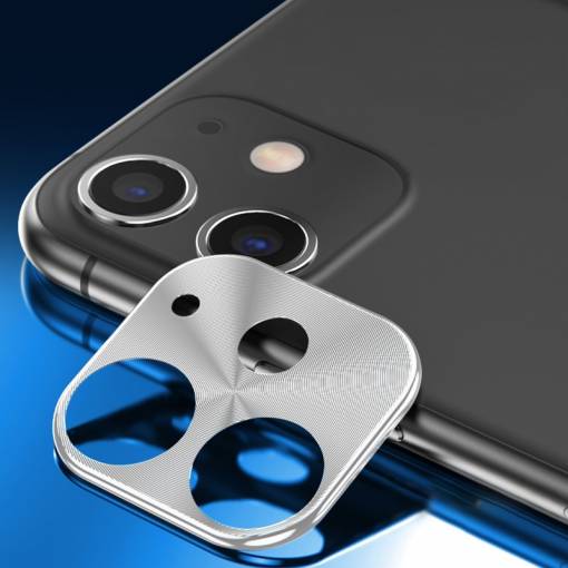 Foto - Kovový rámeček na zadní kameru iPhone 11 - Stříbrná