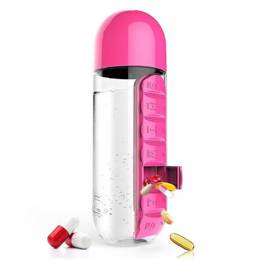 Foto - 600ML láhev s dávkovačem na léky - růžová