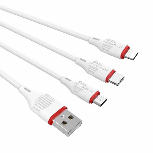 Foto - Borofone multifunkční kabel 3v1 (lightning, micro USB, USB-C) 1 m 5V/2.4A