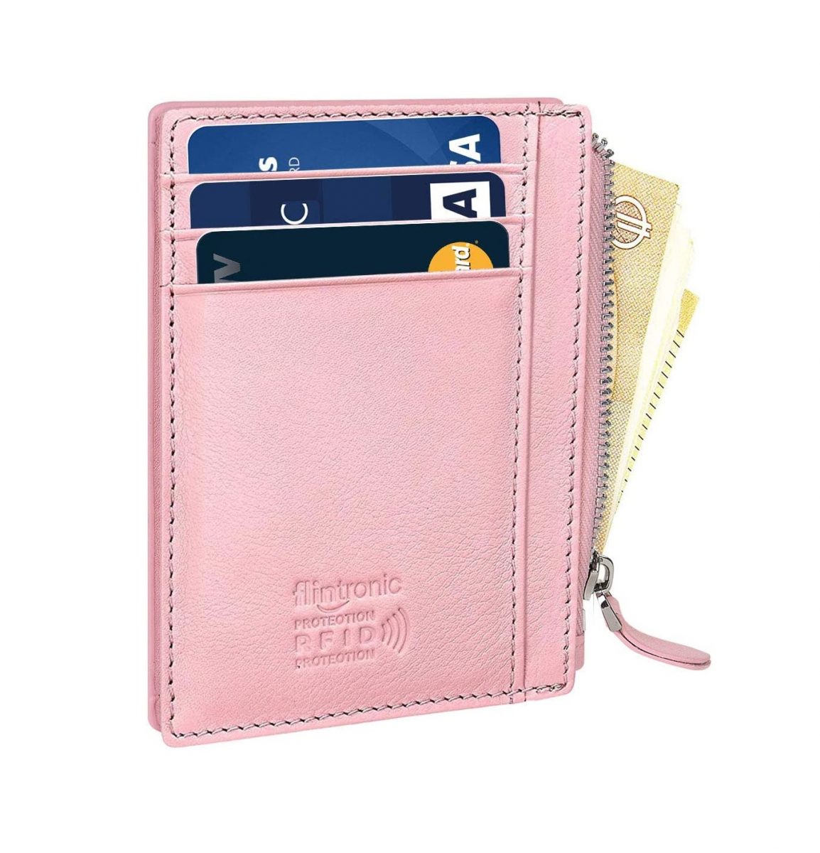 Flintronic mini kožená peněženka s RFID ochranou - Růžová se zipem