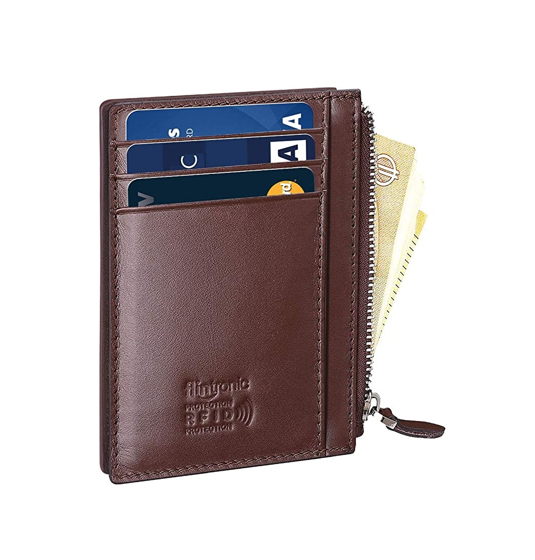 Flintronic mini kožená peněženka s RFID ochranou - Hnědá se zipem