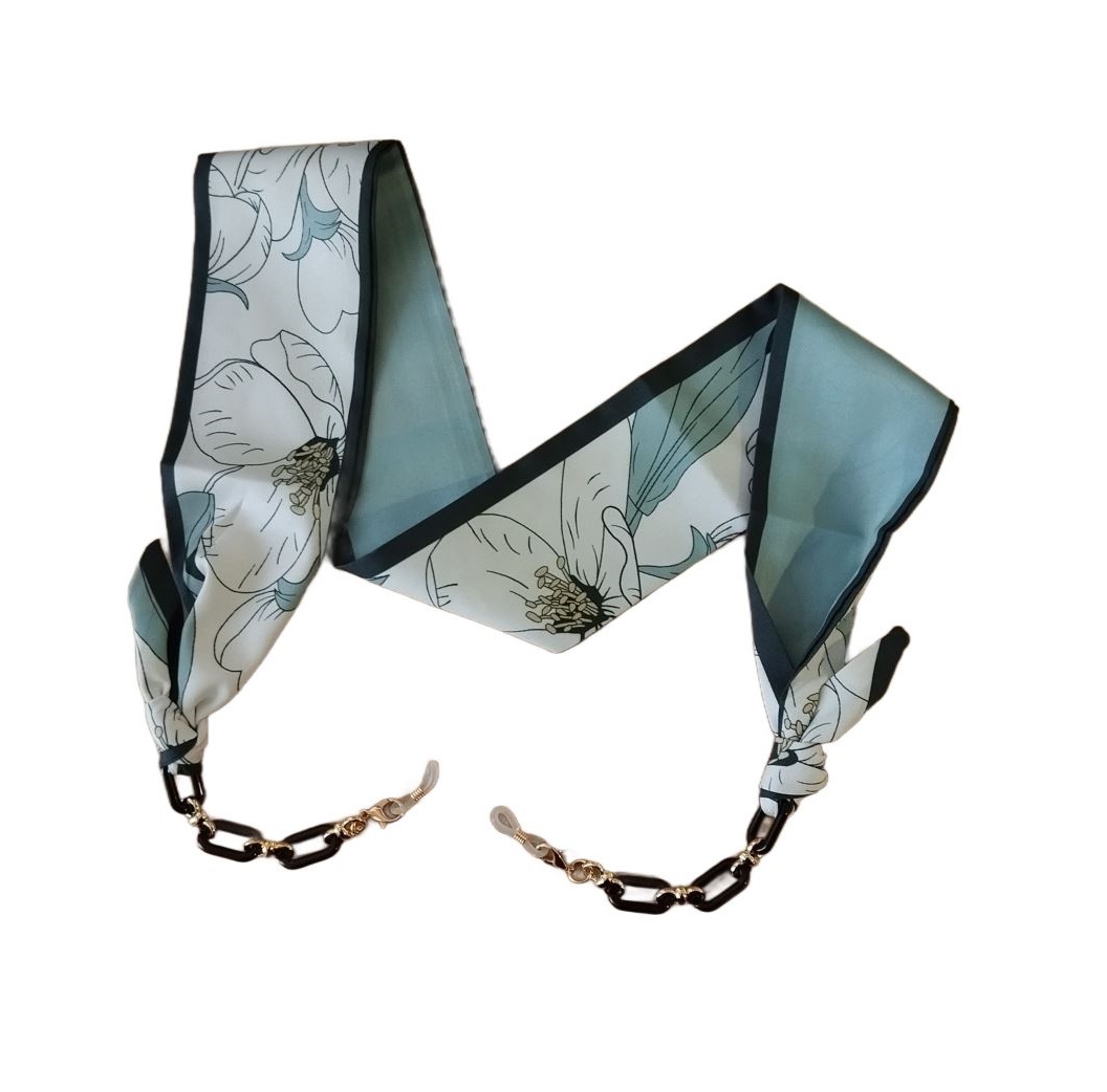 Hedvábný šátek na brýle s řetízkem - Květy