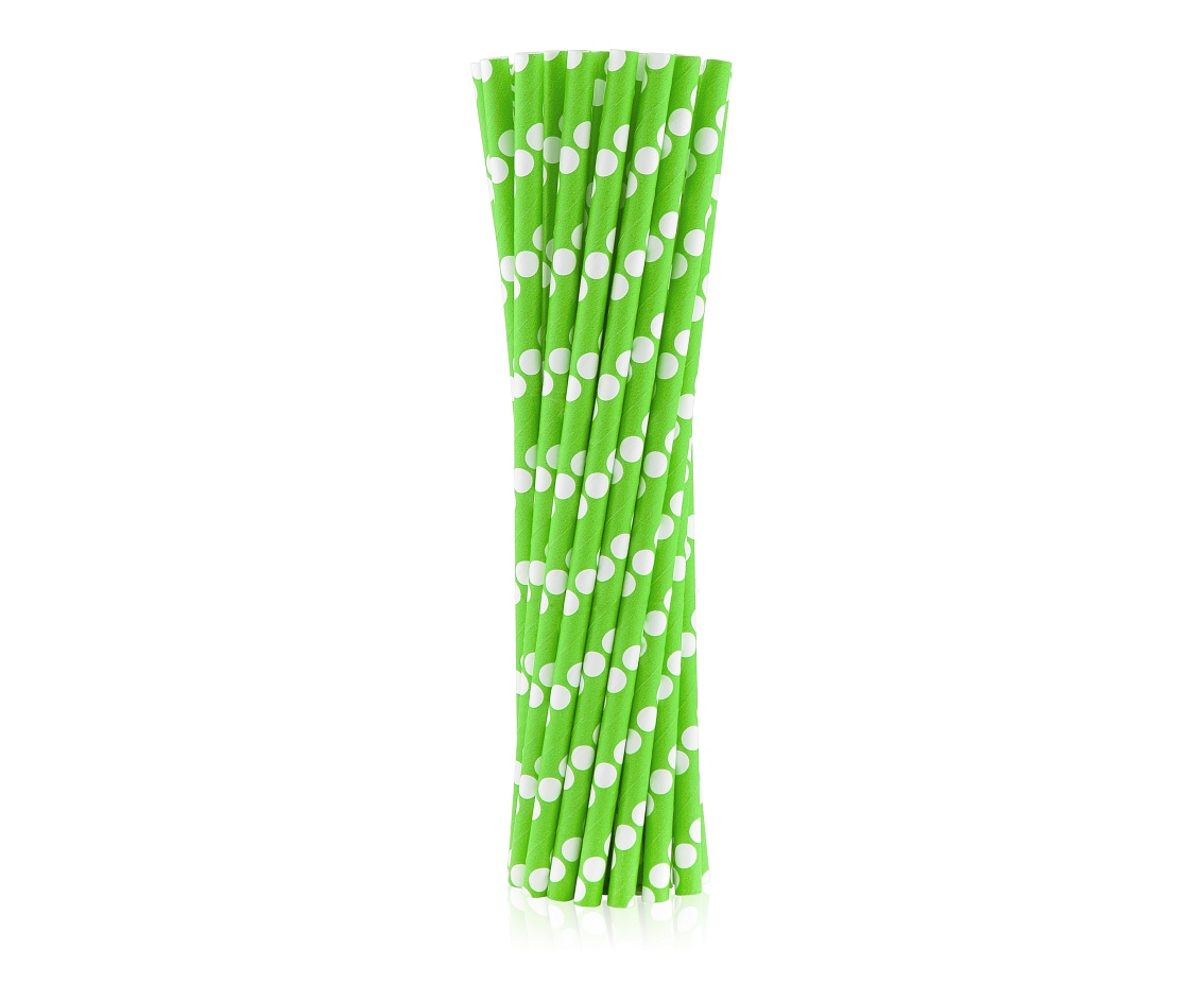 Papírová brčka - Zelená s puntíky, 24 kusů